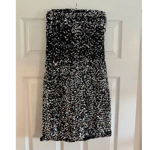 Thirty Thirty LA Black Silver Sequin Strapless Mini‎ Dress with Matching Bag LG